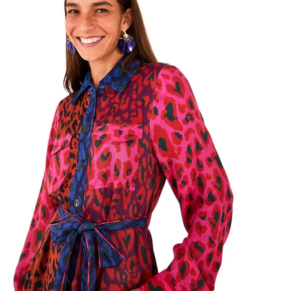 Farm Rio Mixed Leopard Pop Lenzing Ecovero Viscose Midi Dress M NWT - Picture 5 of 15